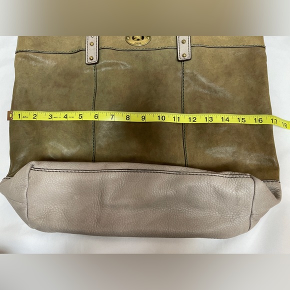 Fossil Tote Large Bag Purse Handbag Pebbled Two-Tone Brown Leather - Picture 4 of 17